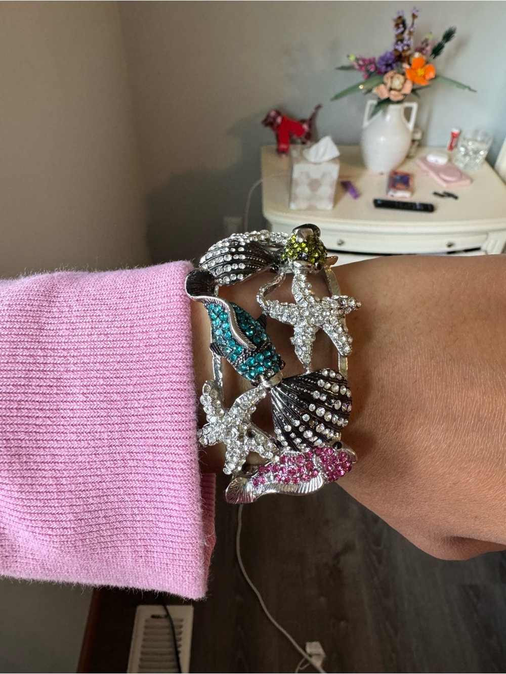 Sparkling Multicolor Ocean Charm Bracelet - Pink, Teal & Silver
